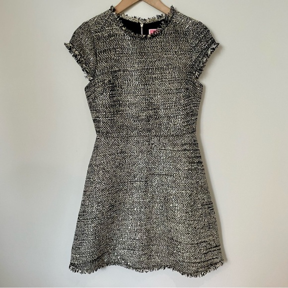 Kate Spade Party Tweed Black and Gold Fit and Flare Mini Dress Size 2 - Picture 3 of 10